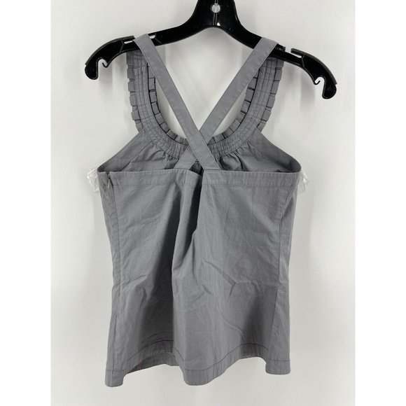 J. Crew Women's Tank Top Gray Ruffle Neckline Criss Cross Straps Side Zip Sz 2 - Picture 5 of 11